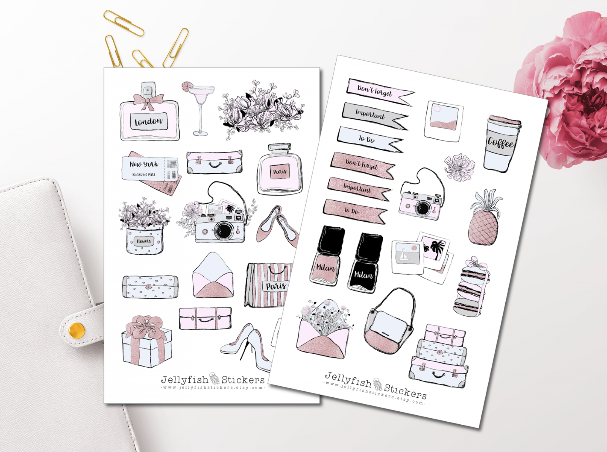 Planen und Reisen Sticker Set